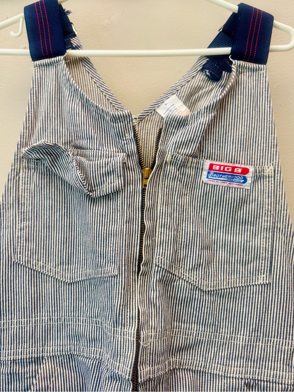 BIG B Brotherhood Striped Overalls - Navy & White Sz L unisex